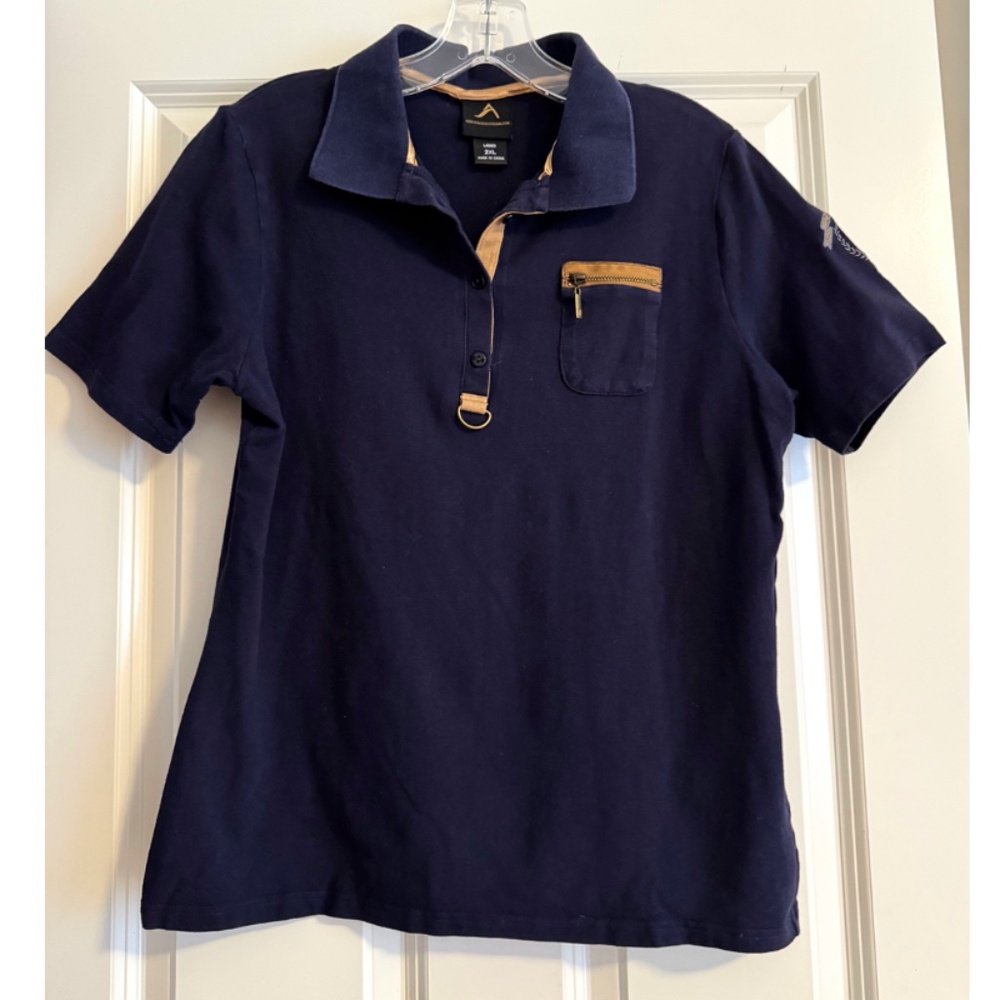 Arista Women's Navy/Tan Polo Shirt, Cotton Blend, Zipper Chest Pocket, Size 2XL